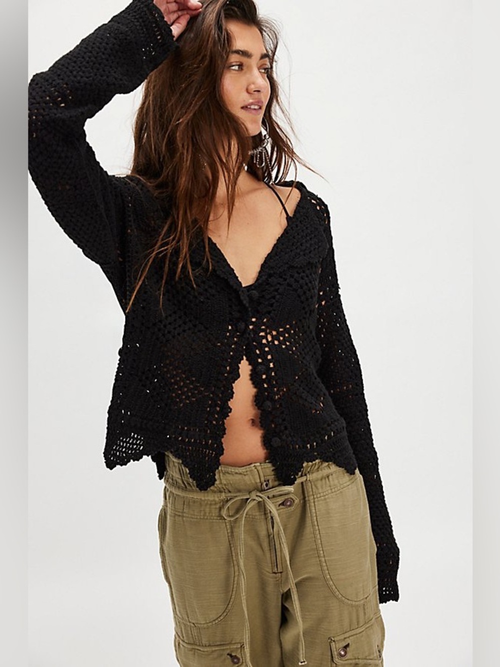 NWT Free People We The Free Friend Of A Friend Crochet Sweater Small Black
